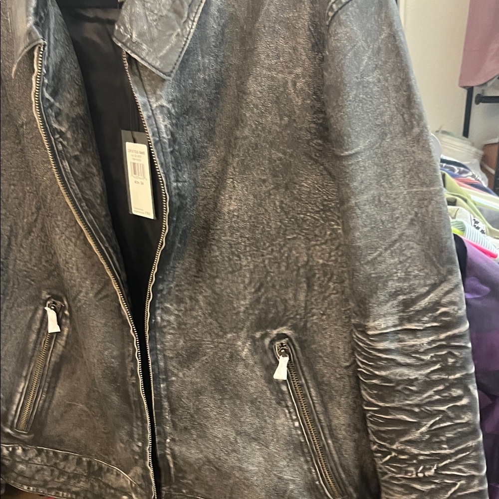 John Varvatos Distressed Gray Leather Asher Jacket - Picture 6 of 10